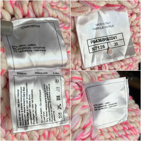 CHANEL Chunky Cable Knit Cotton Cardigan Sweater Jacket Pink Black Size 36 L XL - Picture 11 of 14